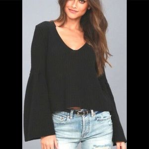Free People Damsel Pullover V-Neck Sweater, Black , XS